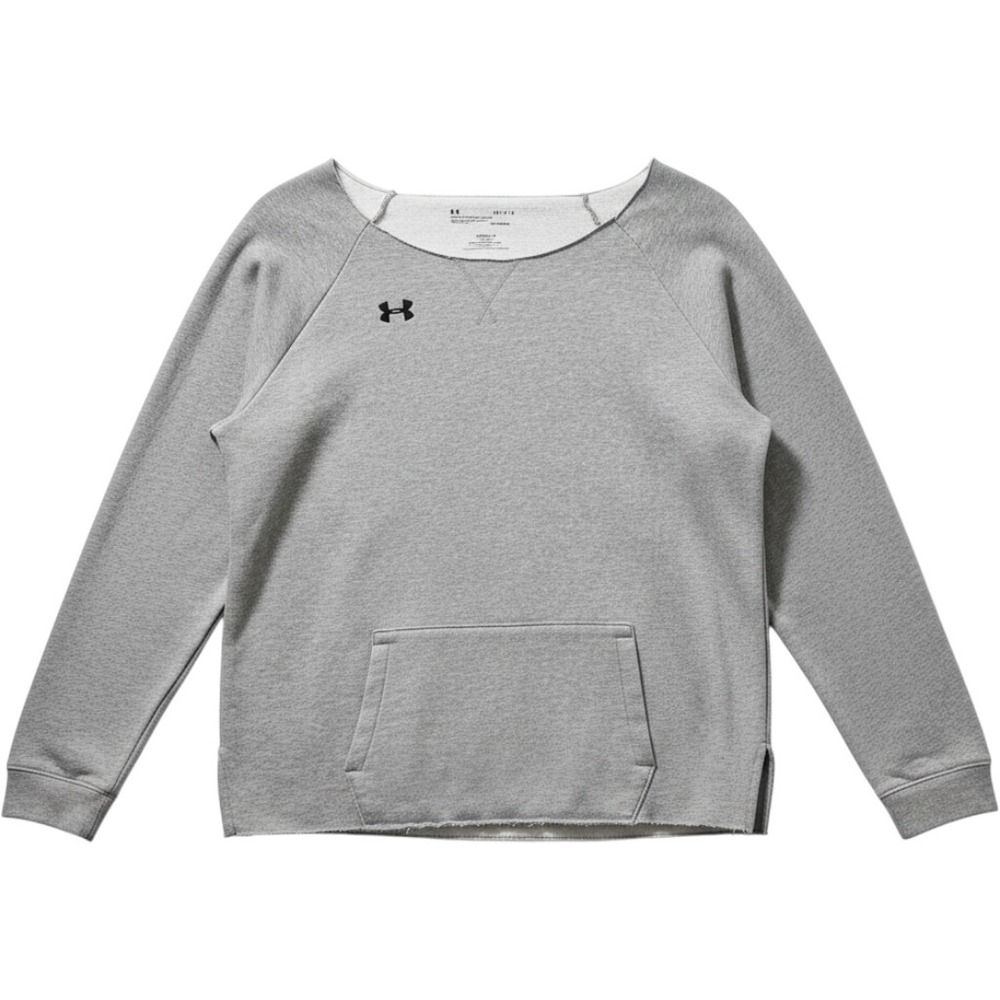 Under Armour ColdGear Women Gray Raw Edge Wide Neck Sweatshirt Loose Fit LG